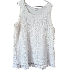 CJ Banks Elegant White Crochet Lace Tank Top Plus Size 3X